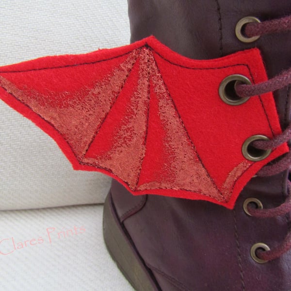 Steampunk Fabric Boot Wings Bat Wings Red Copper