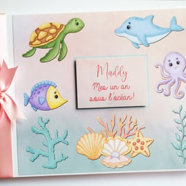 Sea animals girl birthday guest book, Ocean creatures, fish, under the sea, gift