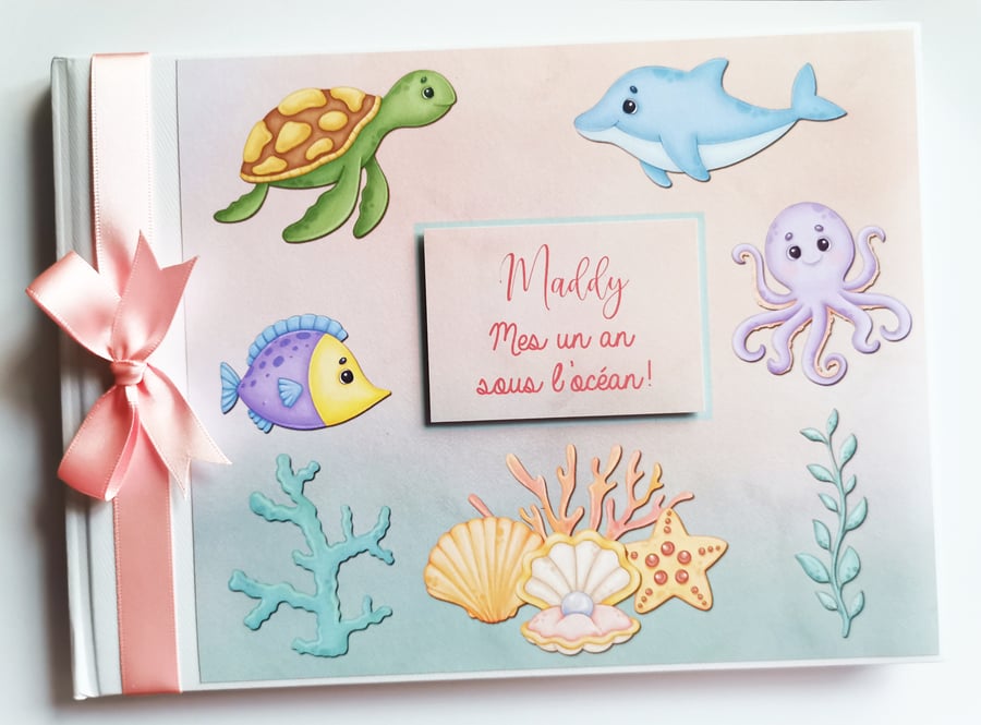 Sea animals girl birthday guest book, Ocean creatures, fish, under the sea, gift