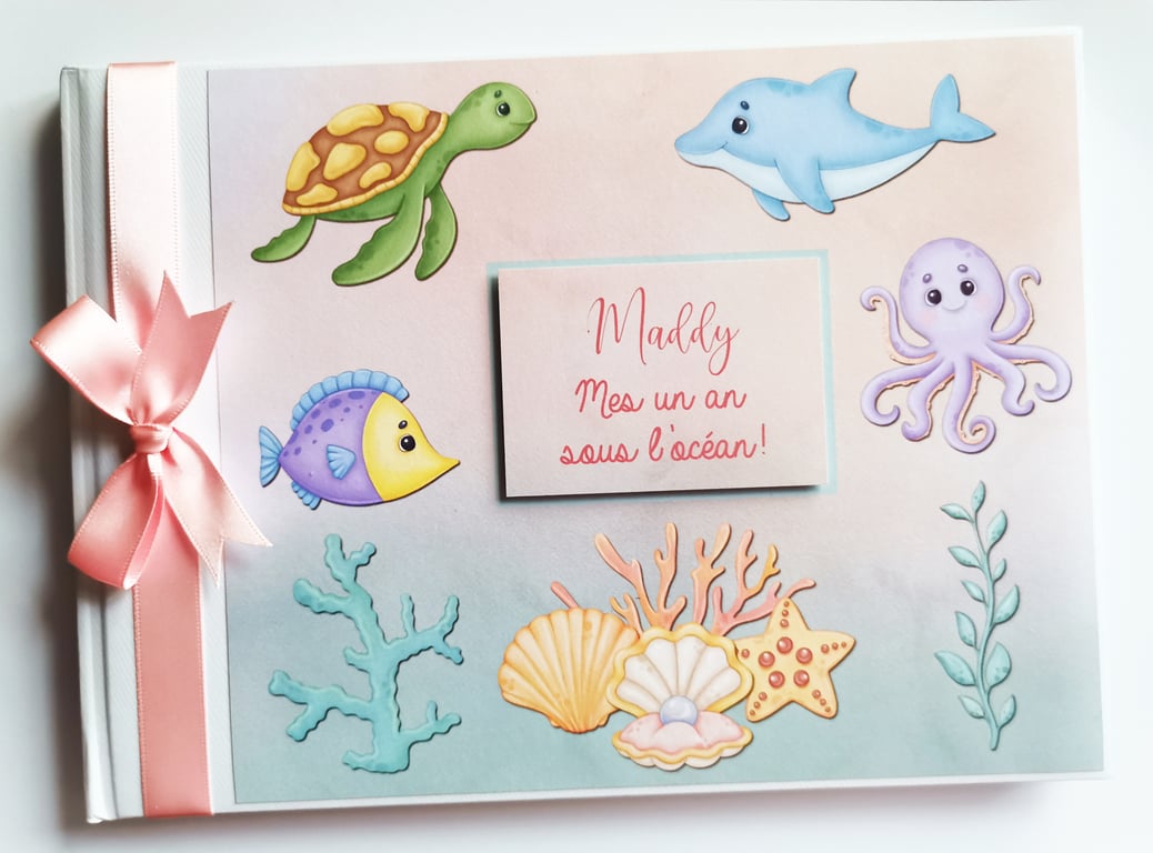Sea animals girl birthday guest book, Ocean creatures, fish, under the sea, gift