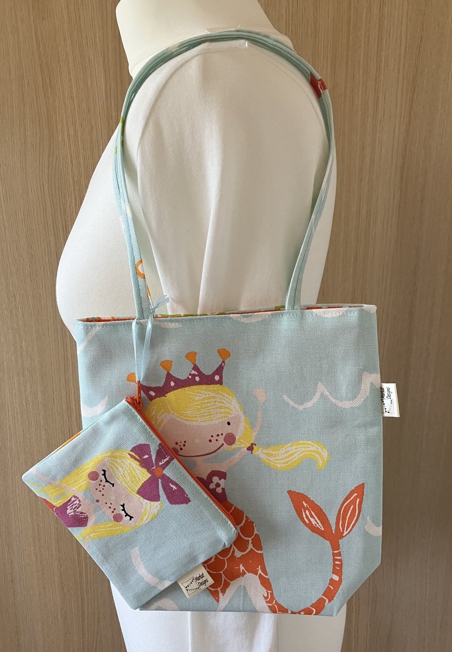 Mermaid Tote and Purse set, Handmade in the UK