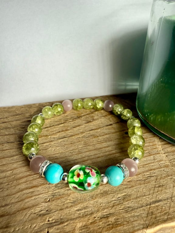 Glass Lampwork Bead Glass Bead Cut Glass Bead Natural Gemstone Stretch Bracelet