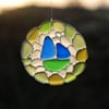 Recycled glass mosaic sun catcher with boat