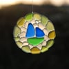 Recycled glass mosaic sun catcher with boat