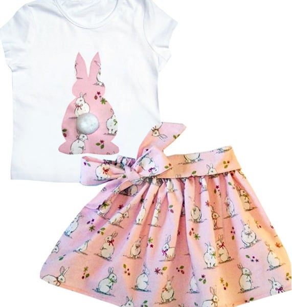 Girl's Rabbit Skirt and T-shirt Outfit, Easter Clothes, Kids Clothing