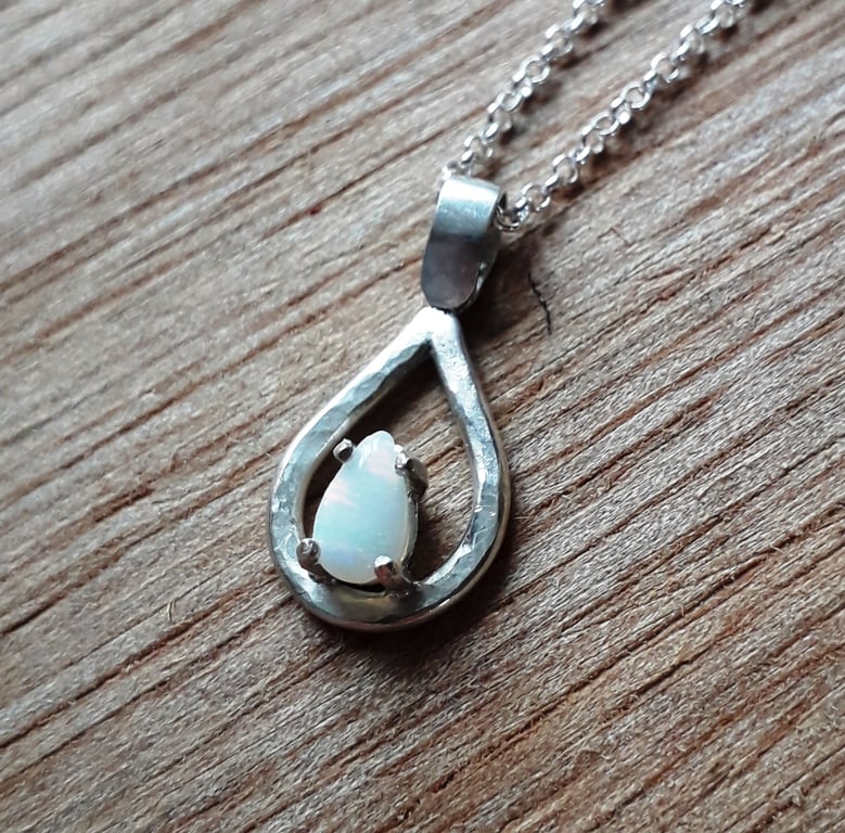 Opal Raindrop Necklace Sterling silver Coober Pedy Crystal Opal