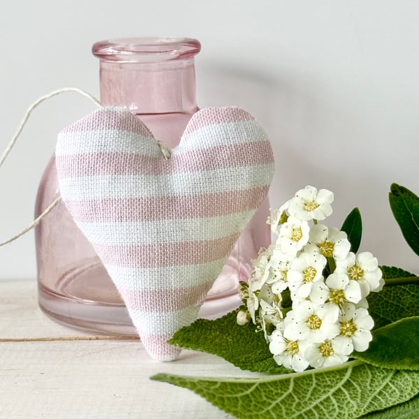 MINI HEART DECORATION - pale pink stripes, with lavender