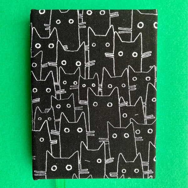Handmade Mini A7 Black Cat Notebook Green