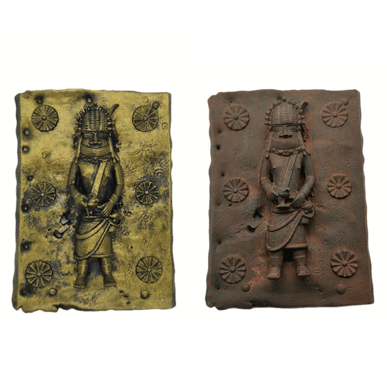 benin bronze plaque fridgemagnet, african king sculpture tribal art decoration, 