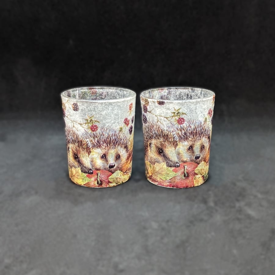 Decoupage, set of two tealight holders decorated with images of a Lion