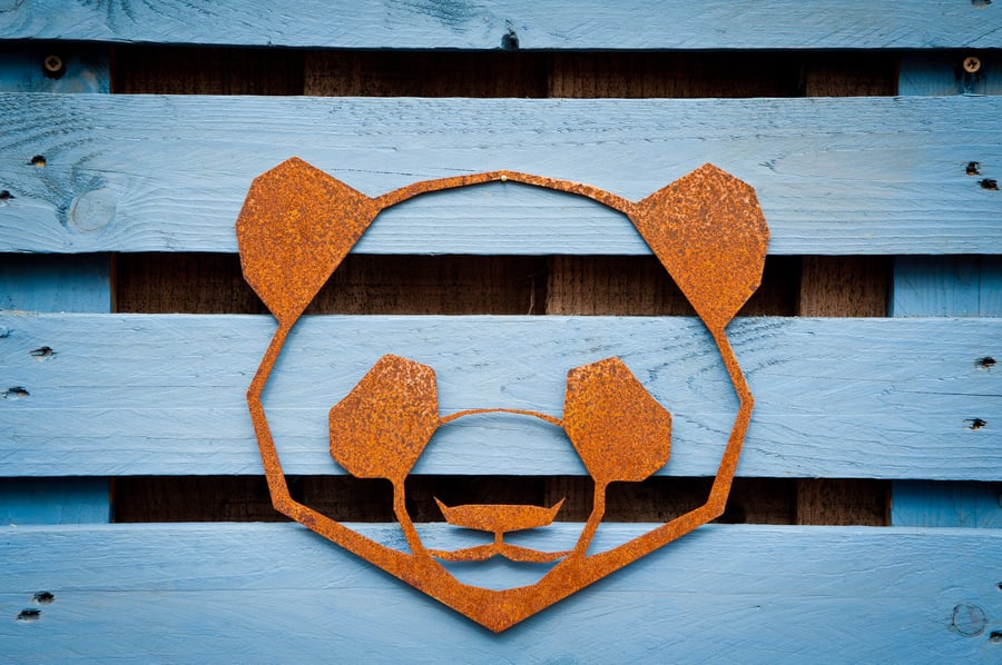 Panda Geometric Wall Art, Metal Fence Art, Rustic Garden Decoration, Garden Gift