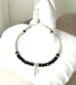 Black Spinel & Sterling Silver Noodle Bracelet with CZ Letter Charm – Adjustable - Image 6