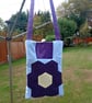 Patchwork peg bag with shoulder strap. Purple, yellow & blue with white spots.  - Image 1