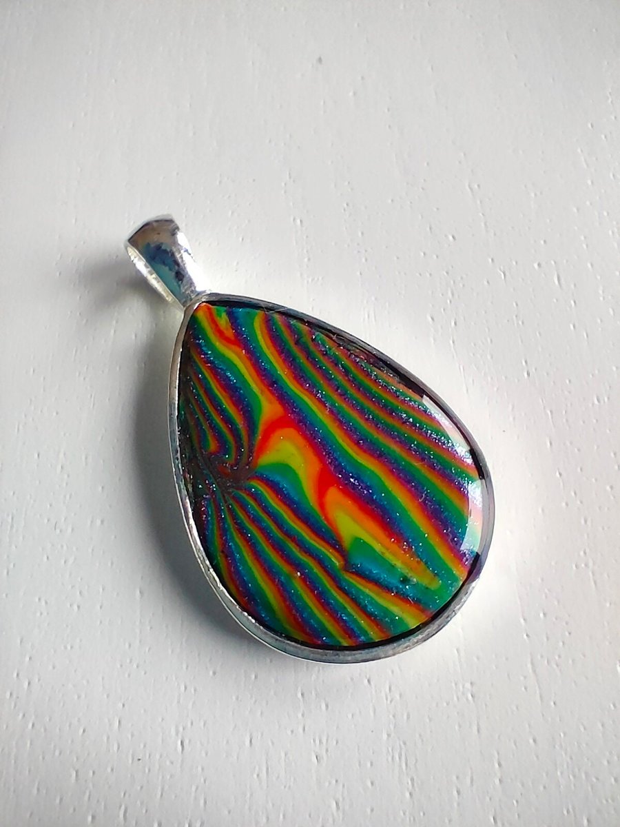 Dark Psychedelic Teardrop Rainbow Pendant