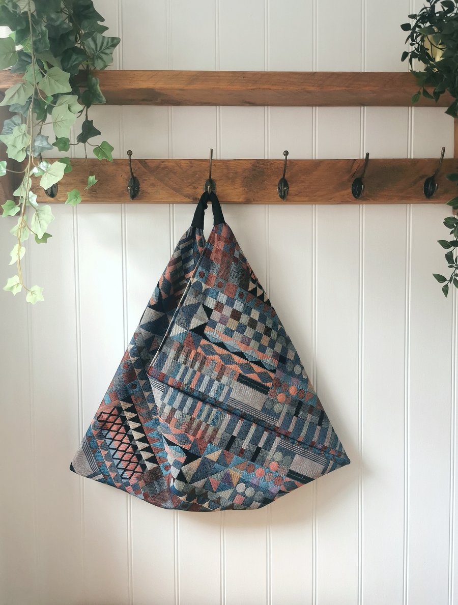 Bauhaus Inspired Geometric Tapestry Fabric Origami Bag