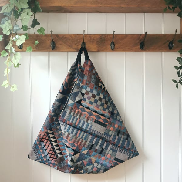 Bauhaus Inspired Geometric Tapestry Fabric Origami Bag