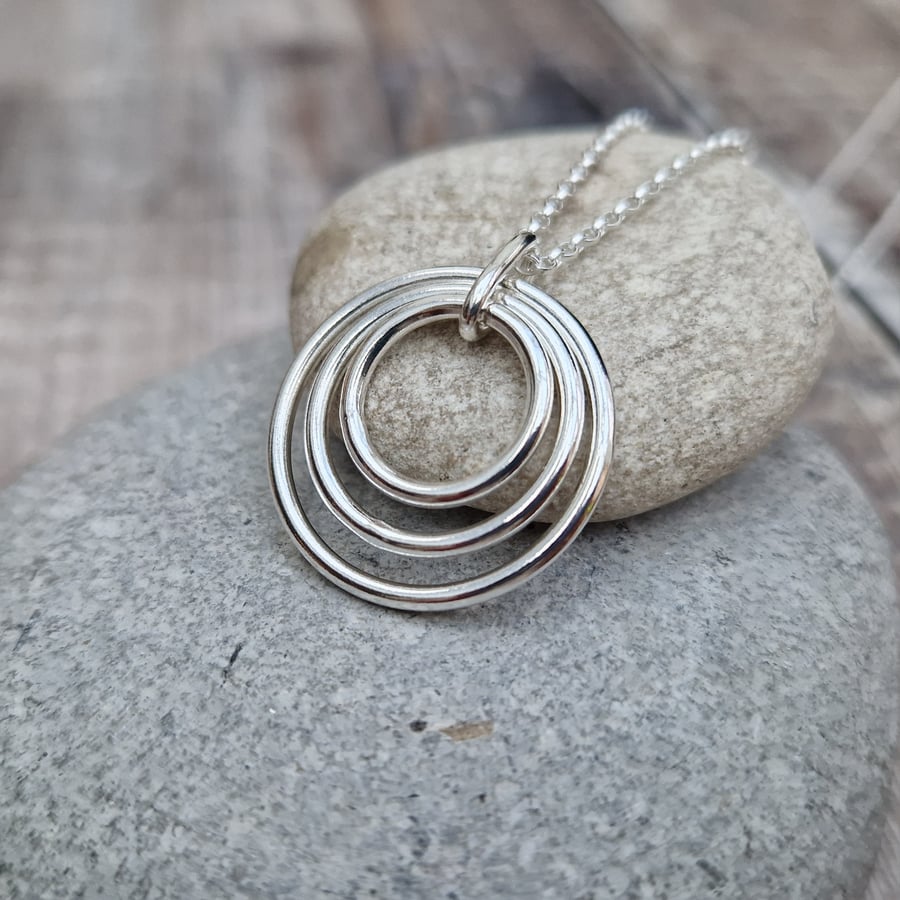 Sterling Silver 3 Circle Necklace, Infinity Necklace, Eternity Necklace