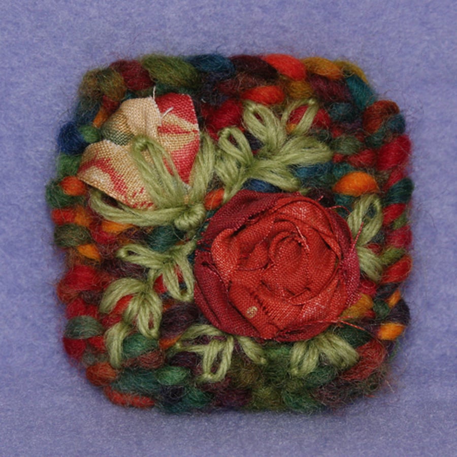 RESERVED FOR 'AJ' - Embroidered Brooch - Russet Roses