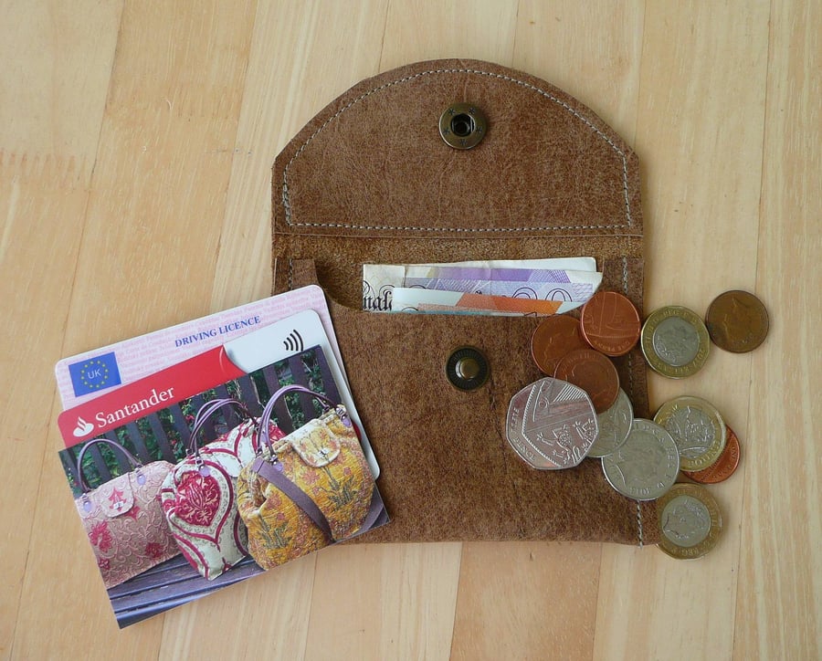 Brown leather purse, coin purse, credit card wallet, small wallet