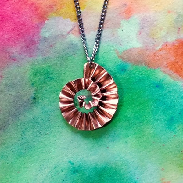 Copper Ammonite Spiral Pendant with 16" Curb Chain