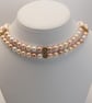 Double Strand Shell Pearl Choker Blush Pink Cream Ivory Gold Scroll Connector - Image 4