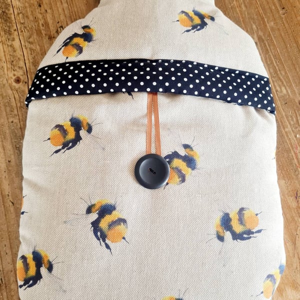 Bee fabric hot water bottle cover (with bottle)