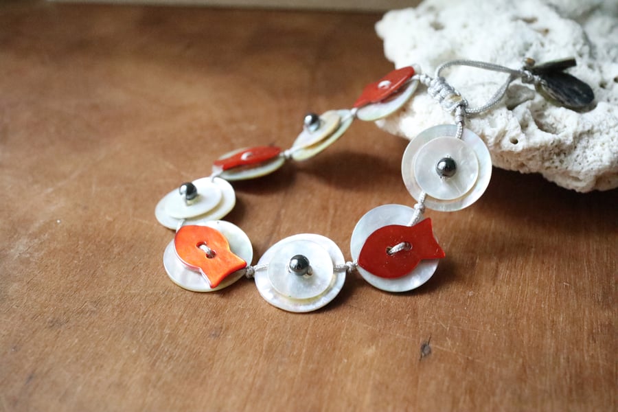 Fish Design Shell Button Handmade Adjustable Bracelet