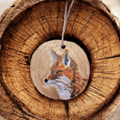 Beautiful hand painted fox disc decoration