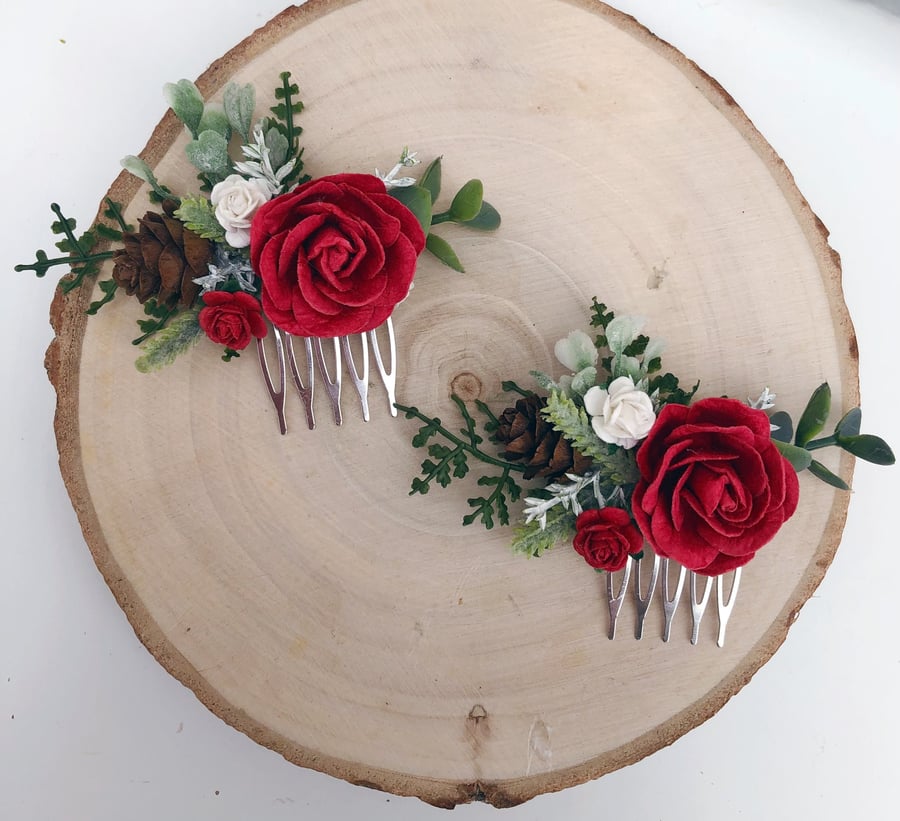 Christmas flower hair comb