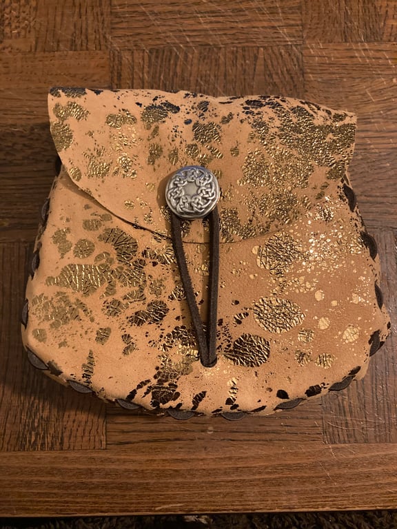 Gold colour Soft Lambskin Leather Medieval Style Pouch - Celtic Closure