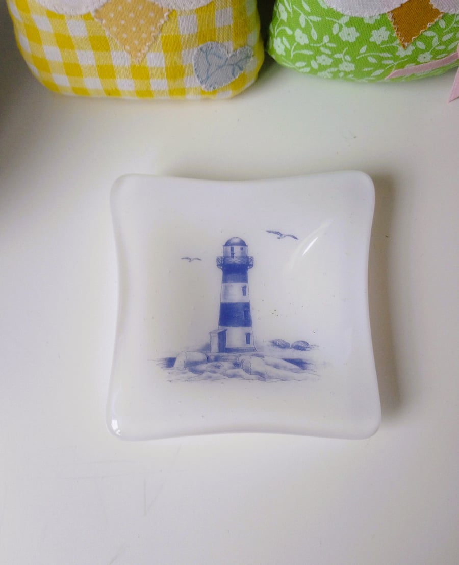 Fused Glass Lighthouse Dish