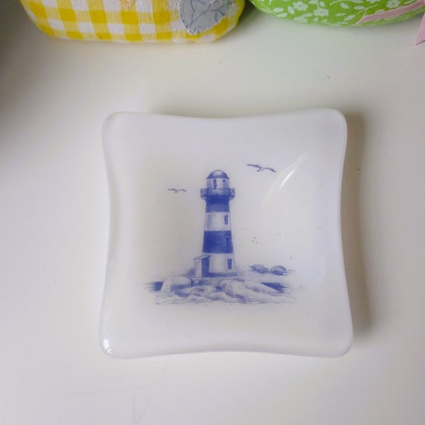 Fused Glass Lighthouse Dish