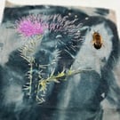 Plants for pollinators 4 - Thistle - Cyanotype & stitch - Eco Textile Art