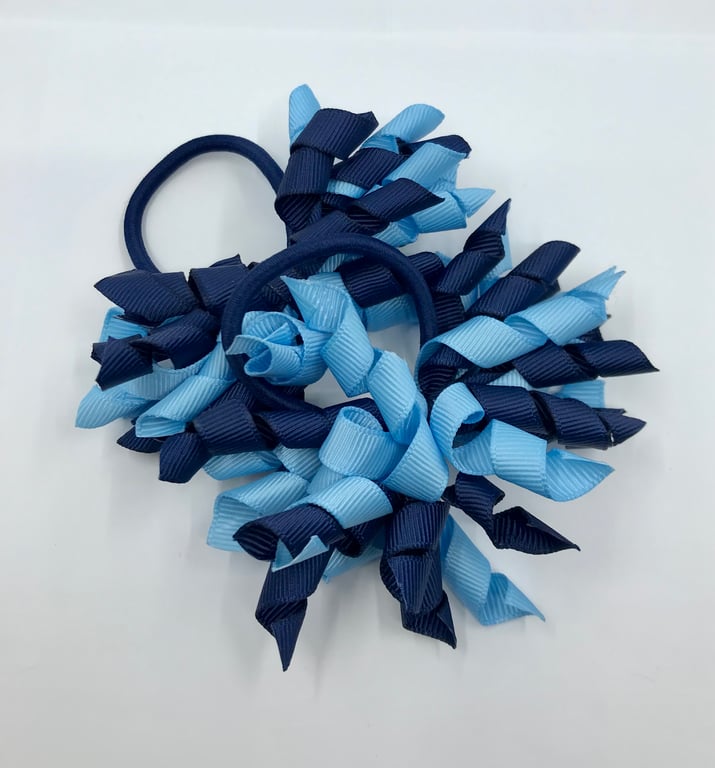 3 inch Navy and Light Blue Curly Corkers on Elastics (pair)