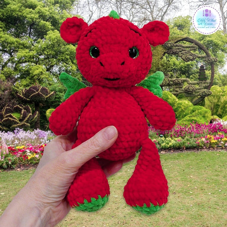 Crochet red dragon soft toy. Dragon plushie. Dragon toy. UKCA tested.