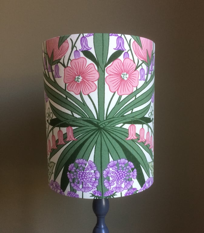 Gorgeous Green and Pink Floral 70s  Vintage Fabric Lampshade