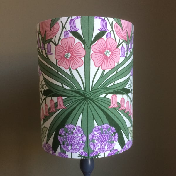 Gorgeous Green and Pink Floral 70s  Vintage Fabric Lampshade