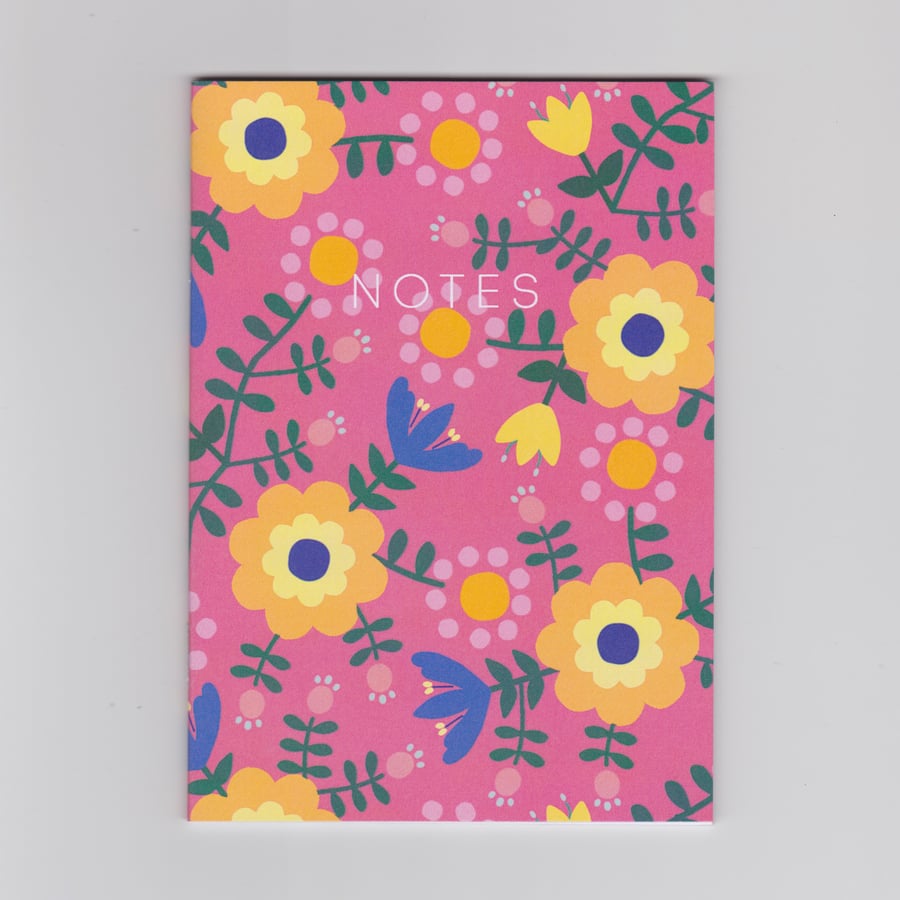 A6 Mini Notebook - Folk Flowers - a Folk Inspired Floral Pattern
