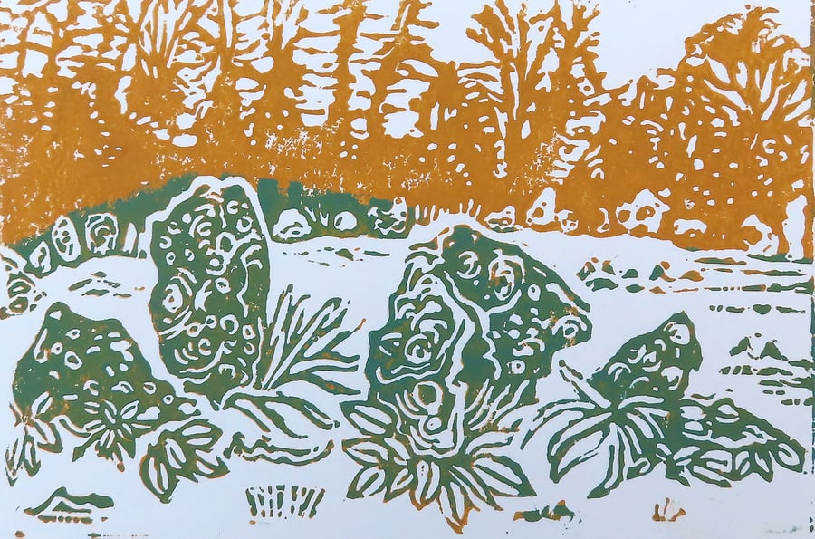 Rollright Stones, Cotswolds Original Linocut Print Hand Pressed Limited Edition