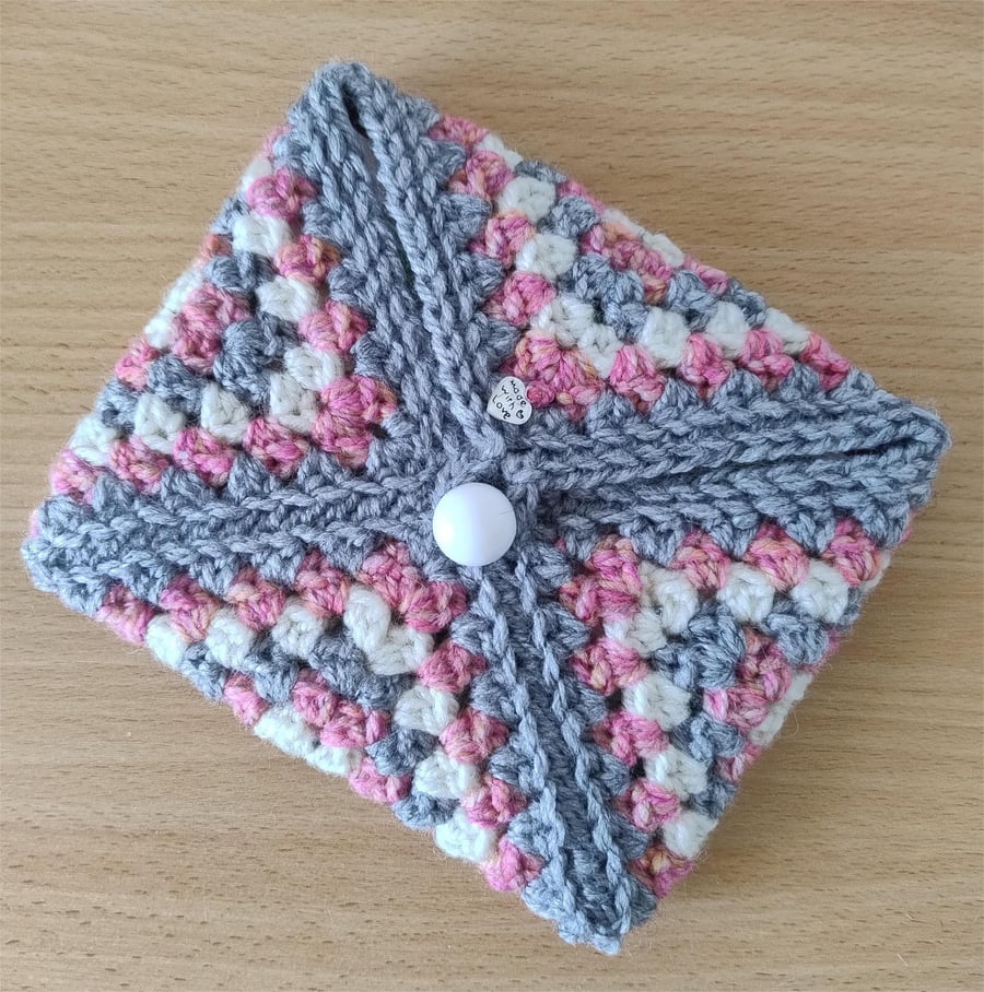 HAND CROCHET A5 NOTEBOOK POUCH - GRANNY SQUARE STYLE