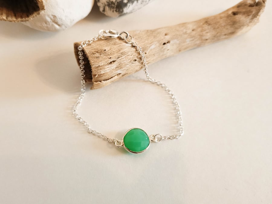 Natural Chrysopase Gemstone Sterling Silver Bracelet