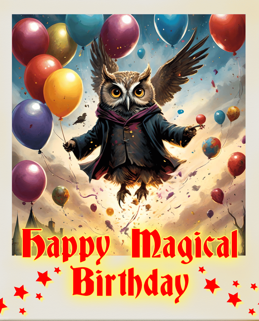 Happy Magical Birthday Card Owl Themed A5