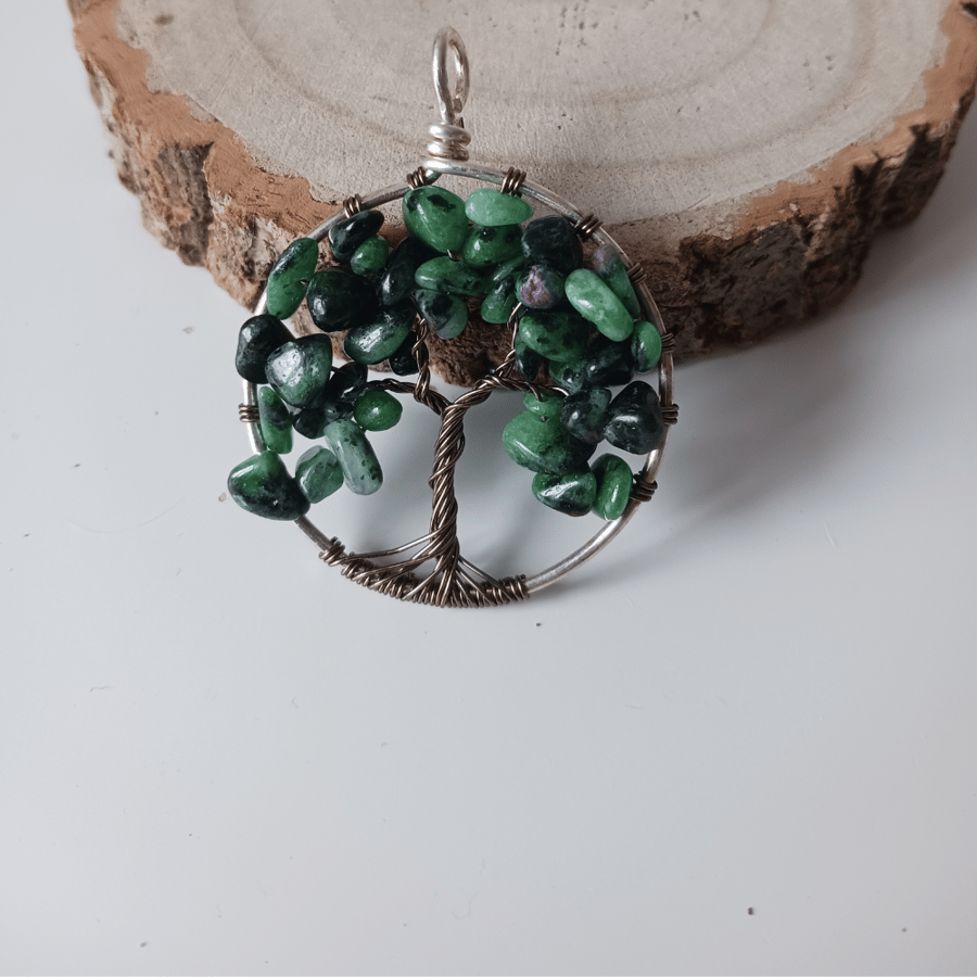 Handcrafted Wire Work Tree of Life Necklace with Green Gemstones