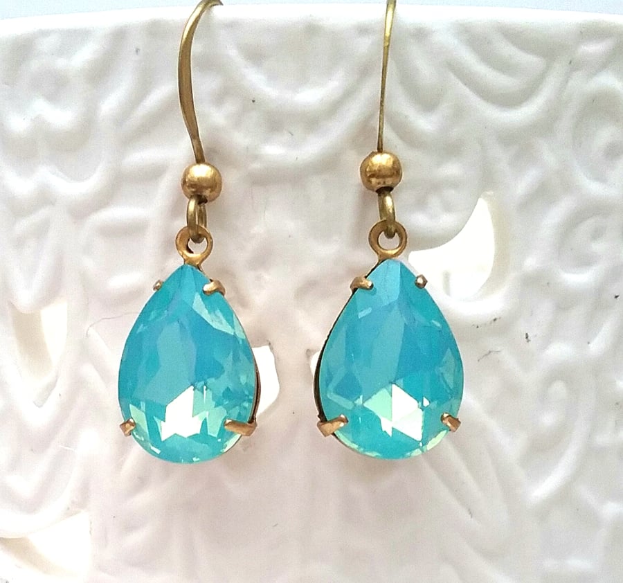 Aqua Opal Vintage Glass  Earrings 