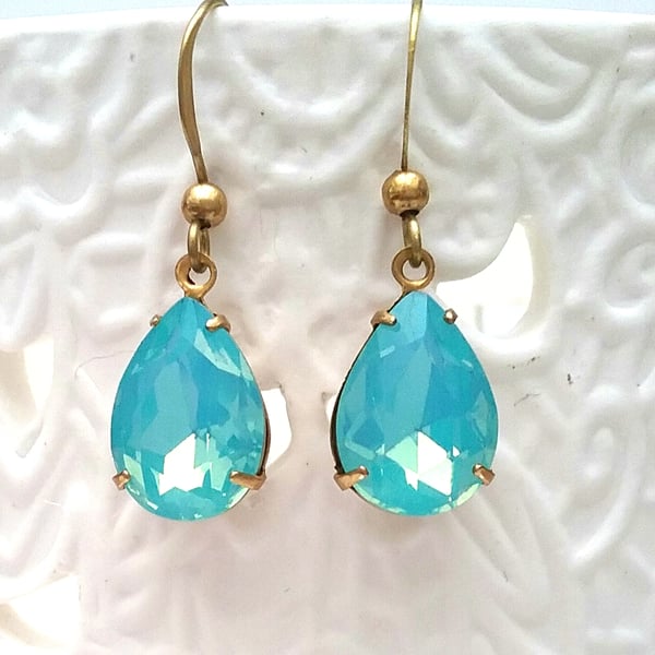 Aqua Opal Vintage Glass  Earrings 
