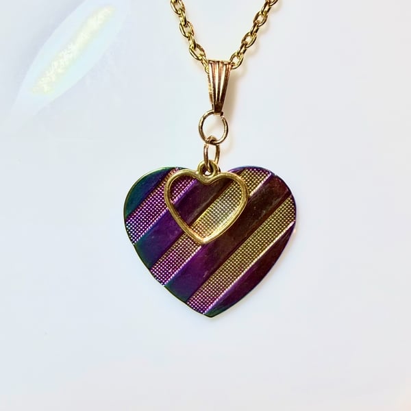 Purple Striped Pendant Necklace with 14K Gold Chain