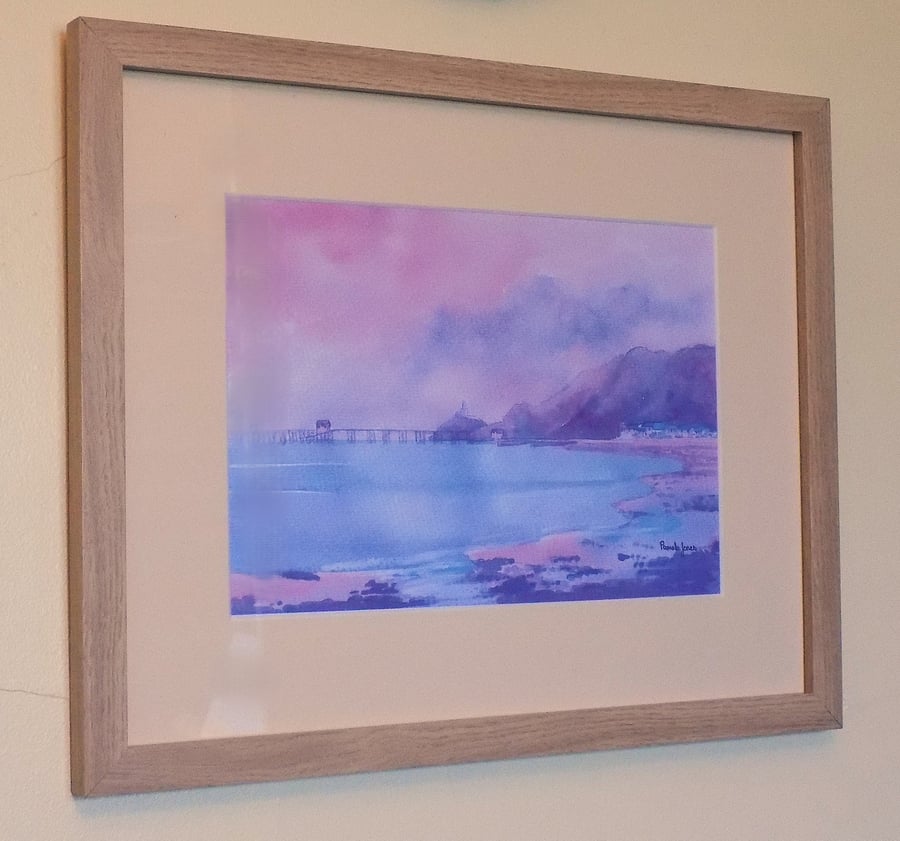 Evening Sky, Mumbles, Swansea Bay, Wales, Watercolour Print in 14 x 11'' Frame