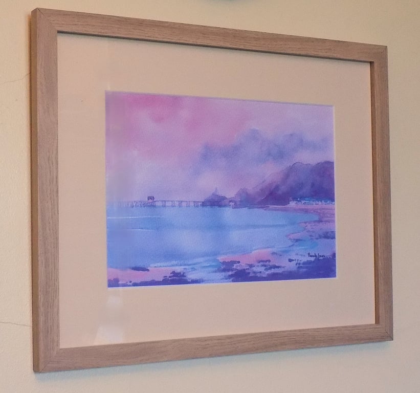 Evening Sky, Mumbles, Swansea Bay, Wales, Watercolour Print in 14 x 11'' Frame