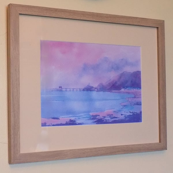 Evening Sky, Mumbles, Swansea Bay, Wales, Watercolour Print in 14 x 11'' Frame