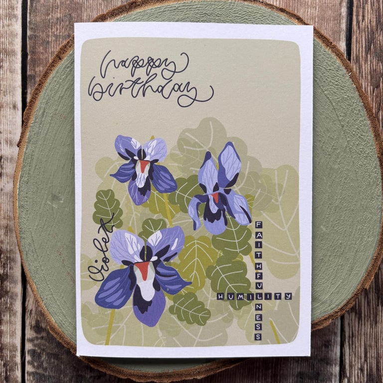 Violet Birthday Card: February Birth Flower, Winter Nature